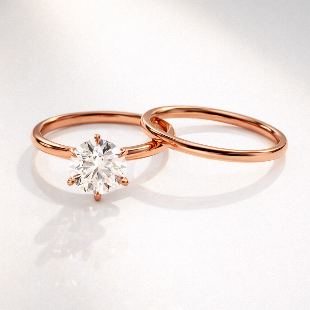 Solitaire engagement ring with wedding band set
