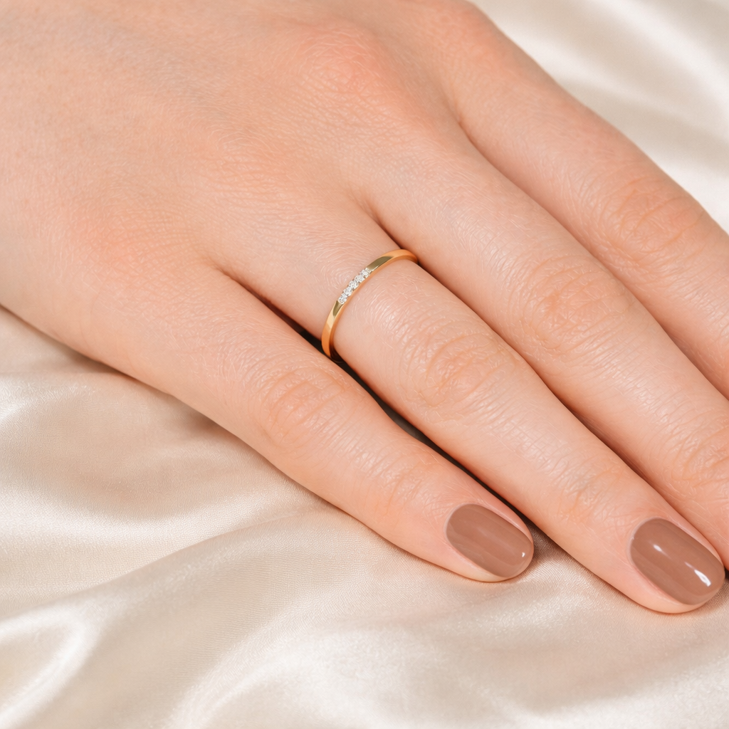 Classic Yellow Gold Wedding Band With Five Round Diamonds
