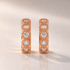 Small Diamond Hoop Earrings For Women In Elegant Milgrain Halo Setting

