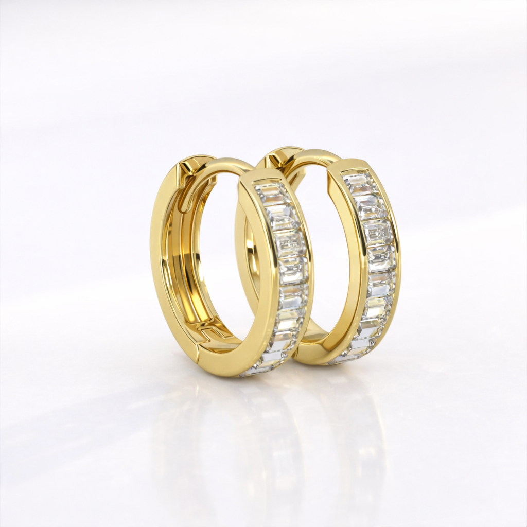Diiro Earrings Baguette Huggie Earrings Channel Set