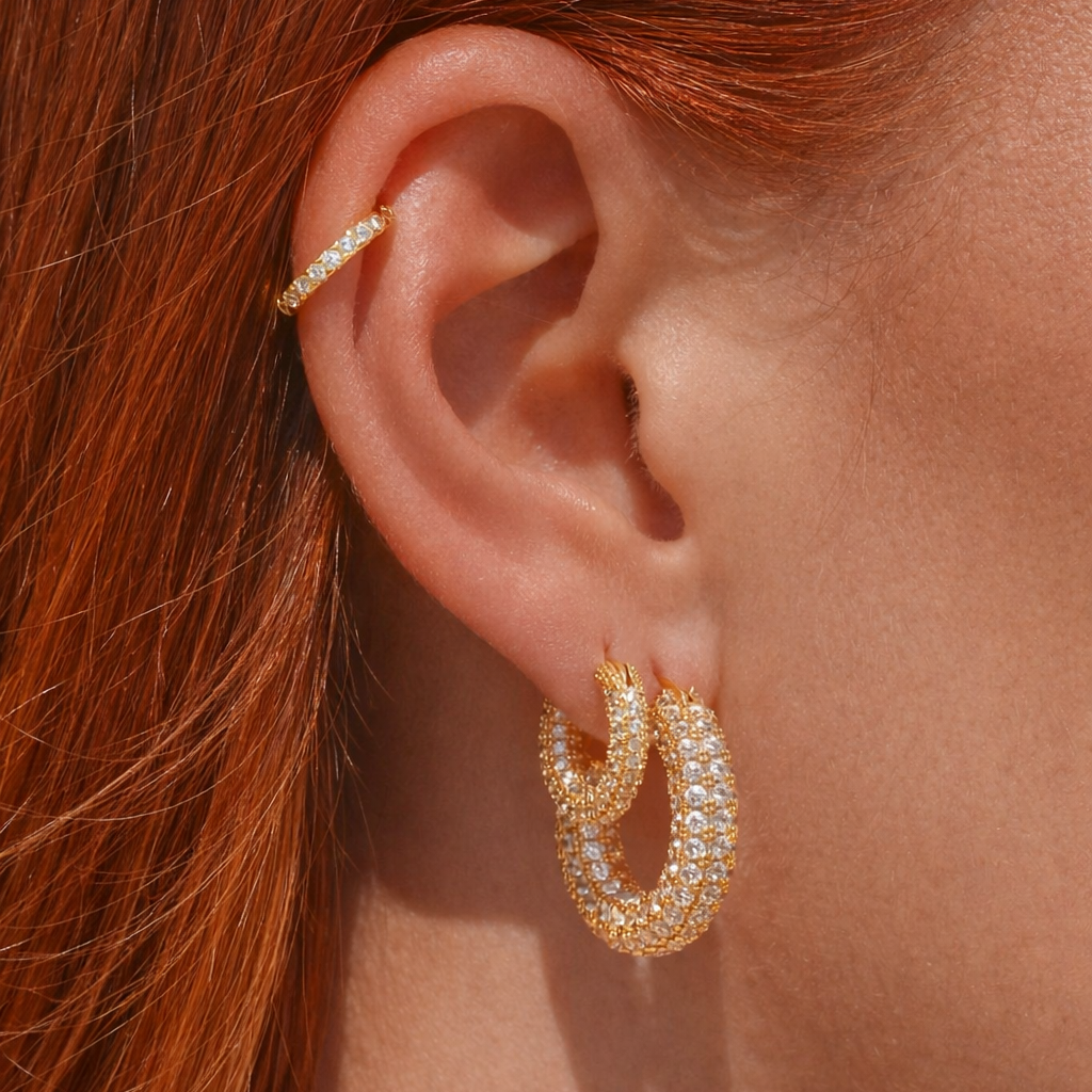 Small Hoop Earrings Diamond Huggies Round Cut Diamond
