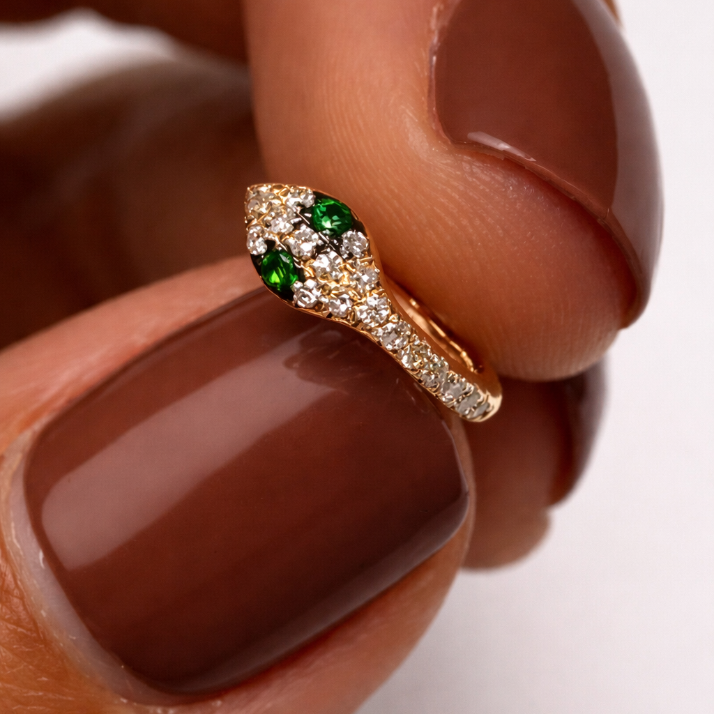 Gold Snake Earrings Emerald Diamond Hoop Earrings
