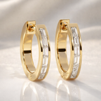 Solid Gold Huggie Earrings Baguette Cut Diamond Or Moissanite Earrings
