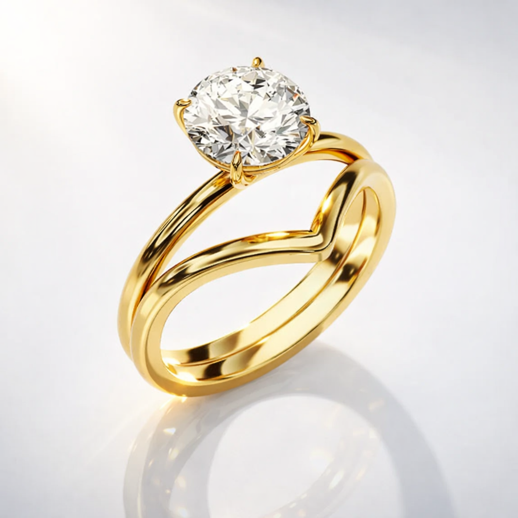 Yellow gold solitaire engagement ring with wedding band
