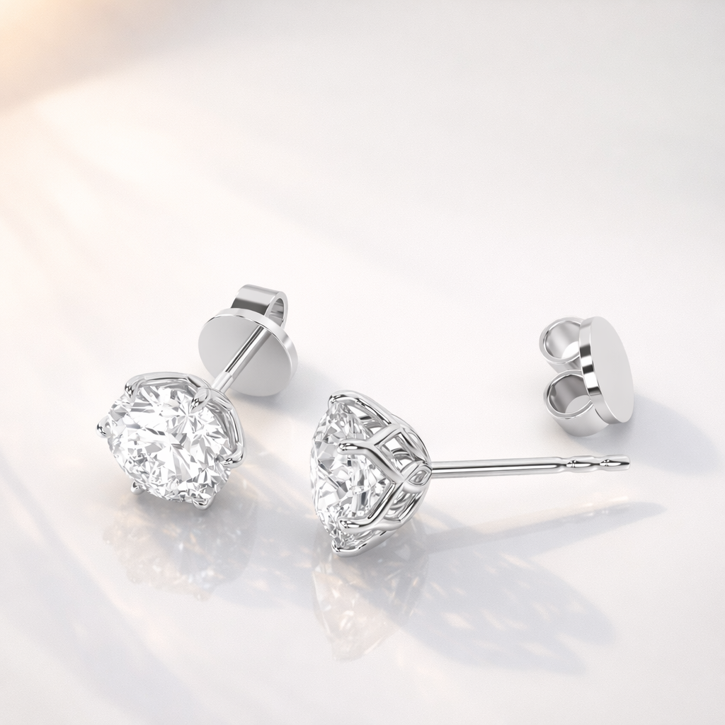 White Gold Diamond Stud Earrings With 2 Carat Solitaire
