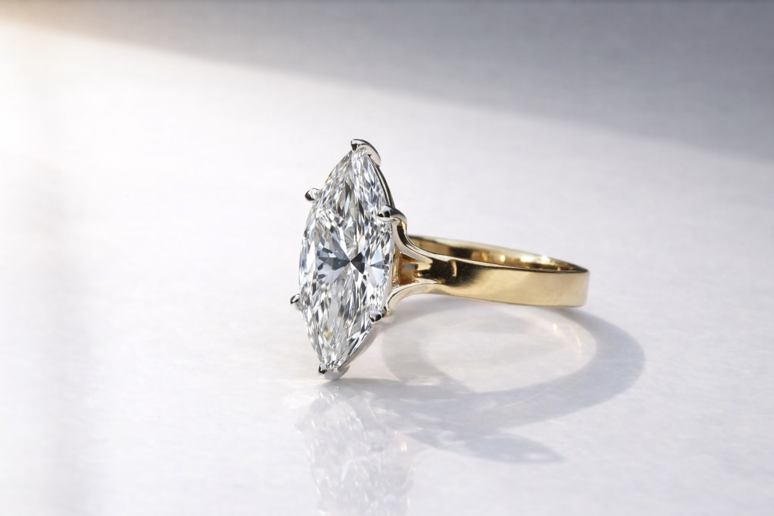 Solitaire Engagement Ring With Marquise Cut Diamond Or Moissanite
