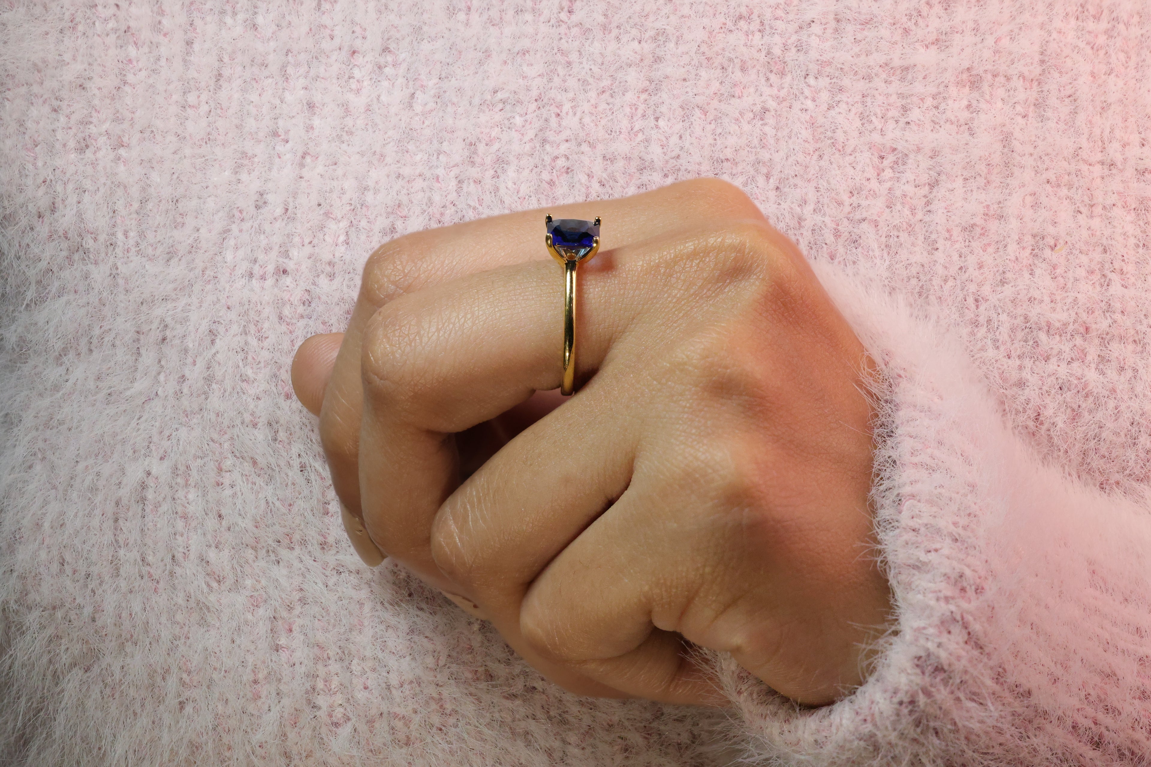 Moissanite Engagement Ring 4 Round Prong Setting Sapphire Solitaire.
