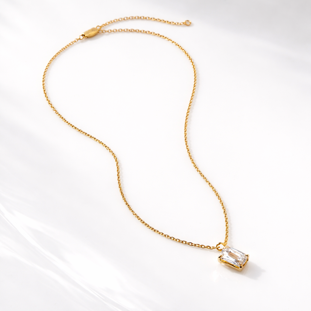 Emerald Cut Pendant Solitaire Pendant Moissanite Pendant Yellow Gold Pendant

