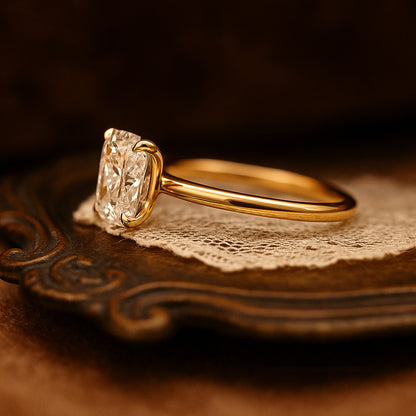 Elegant Cushion Cut Moissanite Solitaire Ring 10K Yellow Gold Promise Band With Brilliant Diamond Alternative Look