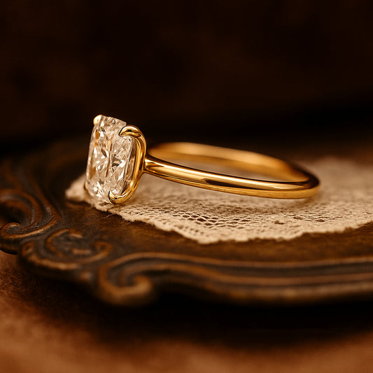 Elegant Cushion Cut Moissanite Solitaire Ring 10K Yellow Gold Promise Band With Brilliant Diamond Alternative Look