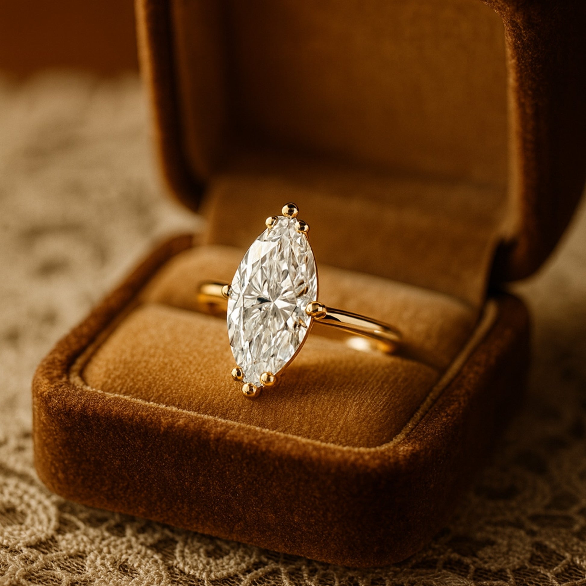 Lab-Grown Marquise Diamond Ring in 18K Gold – Ethical Luxury Engagement Ring with Worldwide Shipping