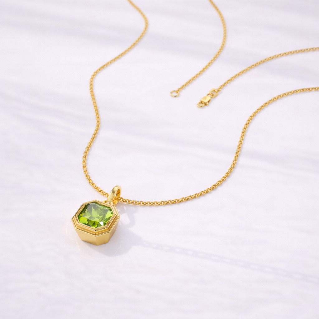 Solitaire Pendants Asscher Cut Diamond Pendant Peridot Pendant
