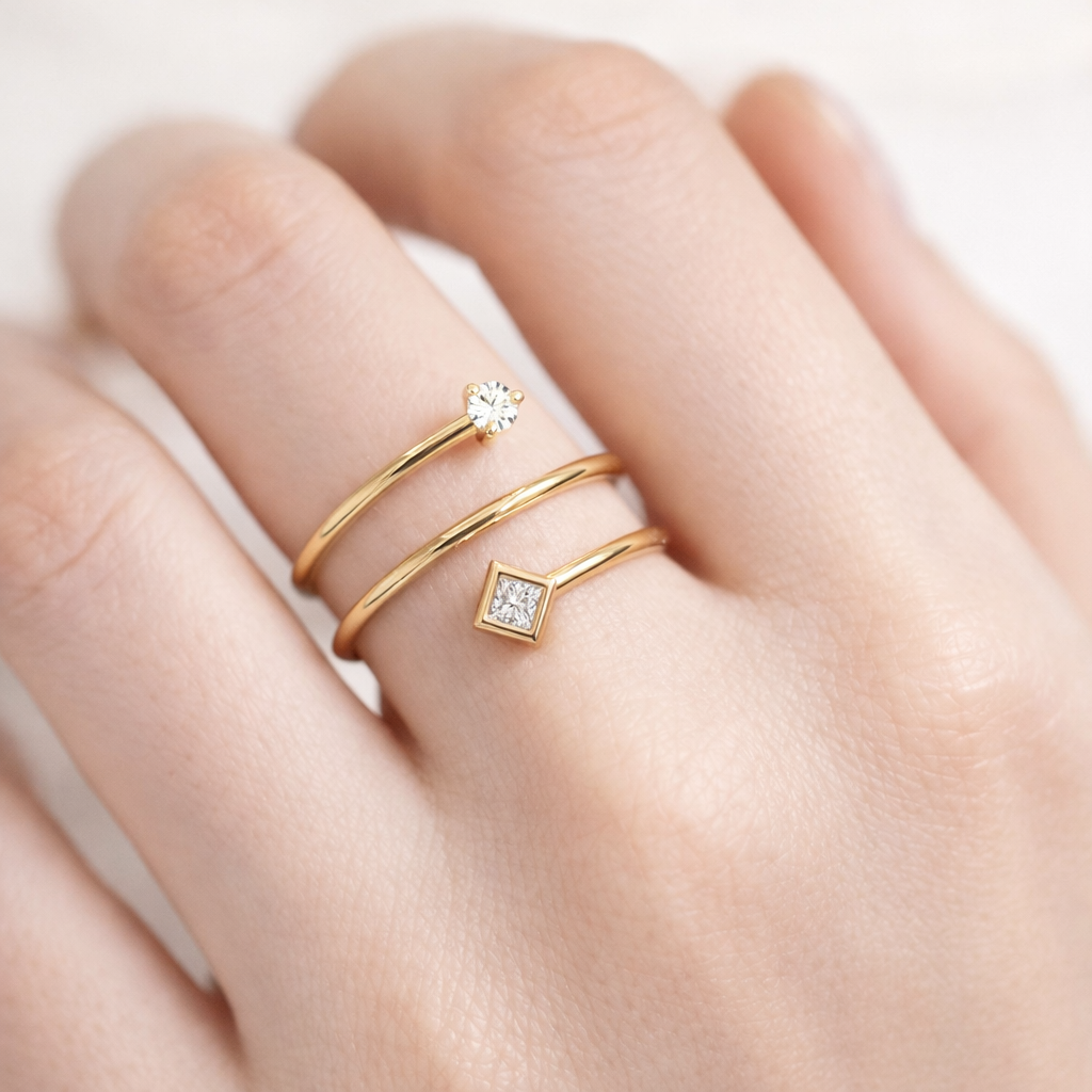 Diamond Spiral Ring Round Cut Moissanite Princess Cut Diamond Ring.
