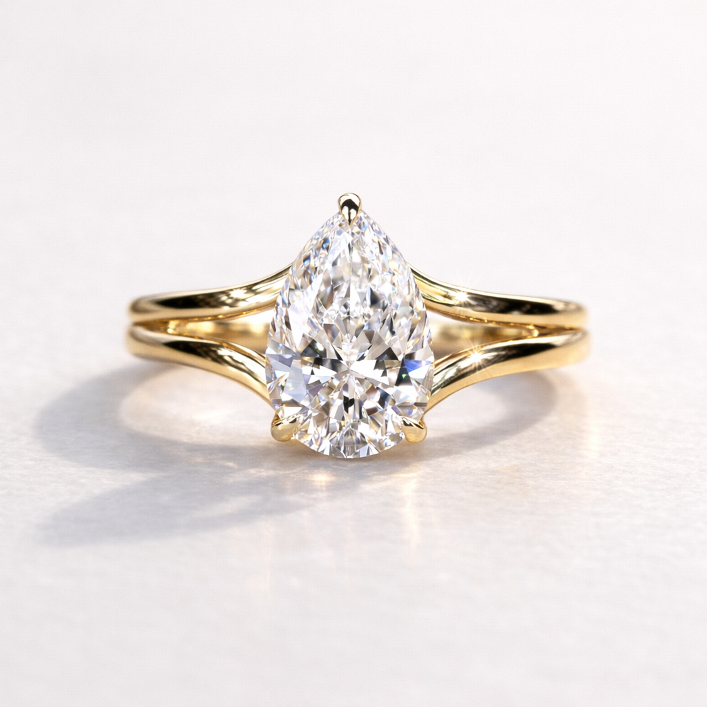 Pear Cut Diamond Ring With Hidden Halo Ring Design In Yellow Gold Engagement Ring
