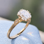 Square Step Cut Diamond Ring Cathedral Setting Round Cut Side Stone Gold.
