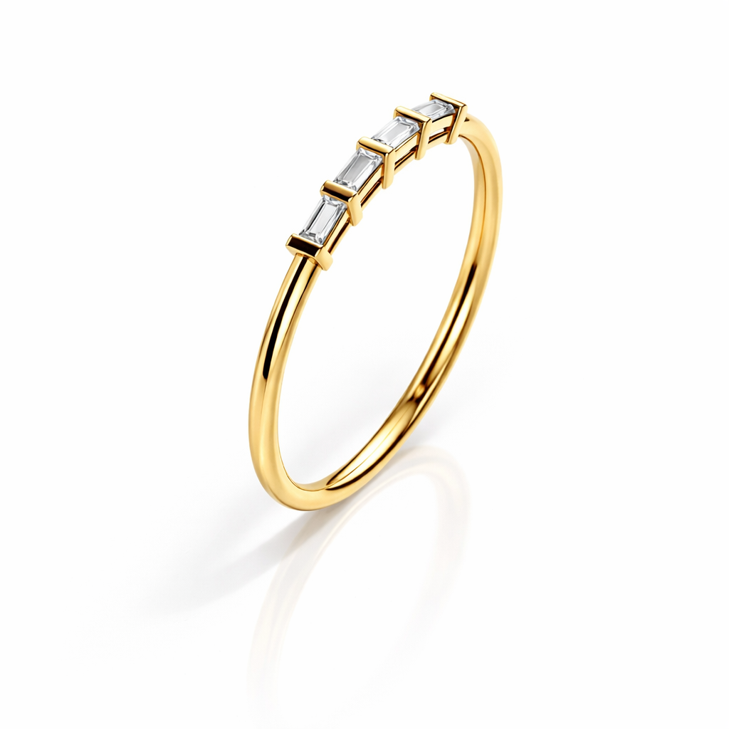 Yellow Gold Baguette Cut Lab Grown Diamond Wedding Band
