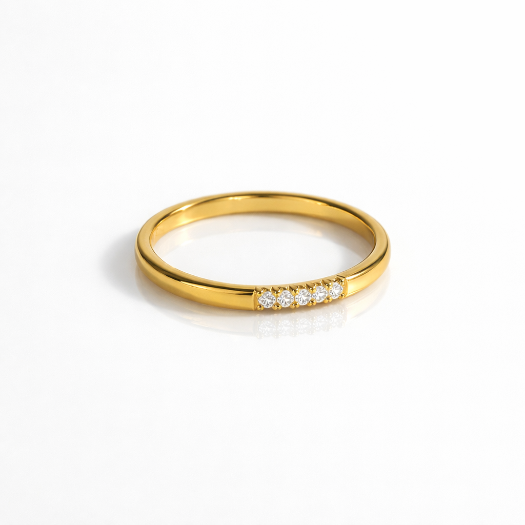 Small Diamond Stackable Wedding Band In Yellow Gold
