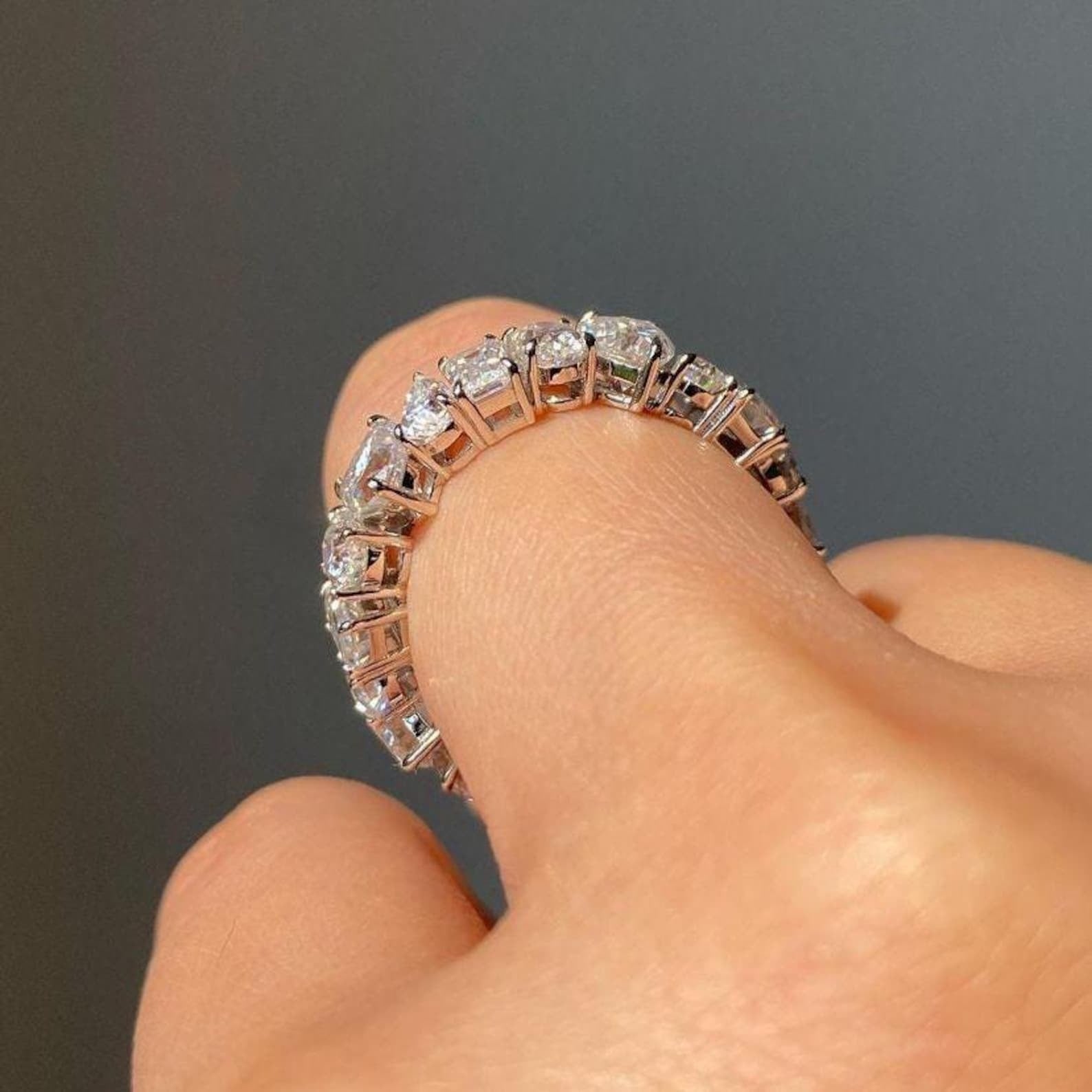 Emerald Cut Moissanite Ring With Stackable Eternity Band