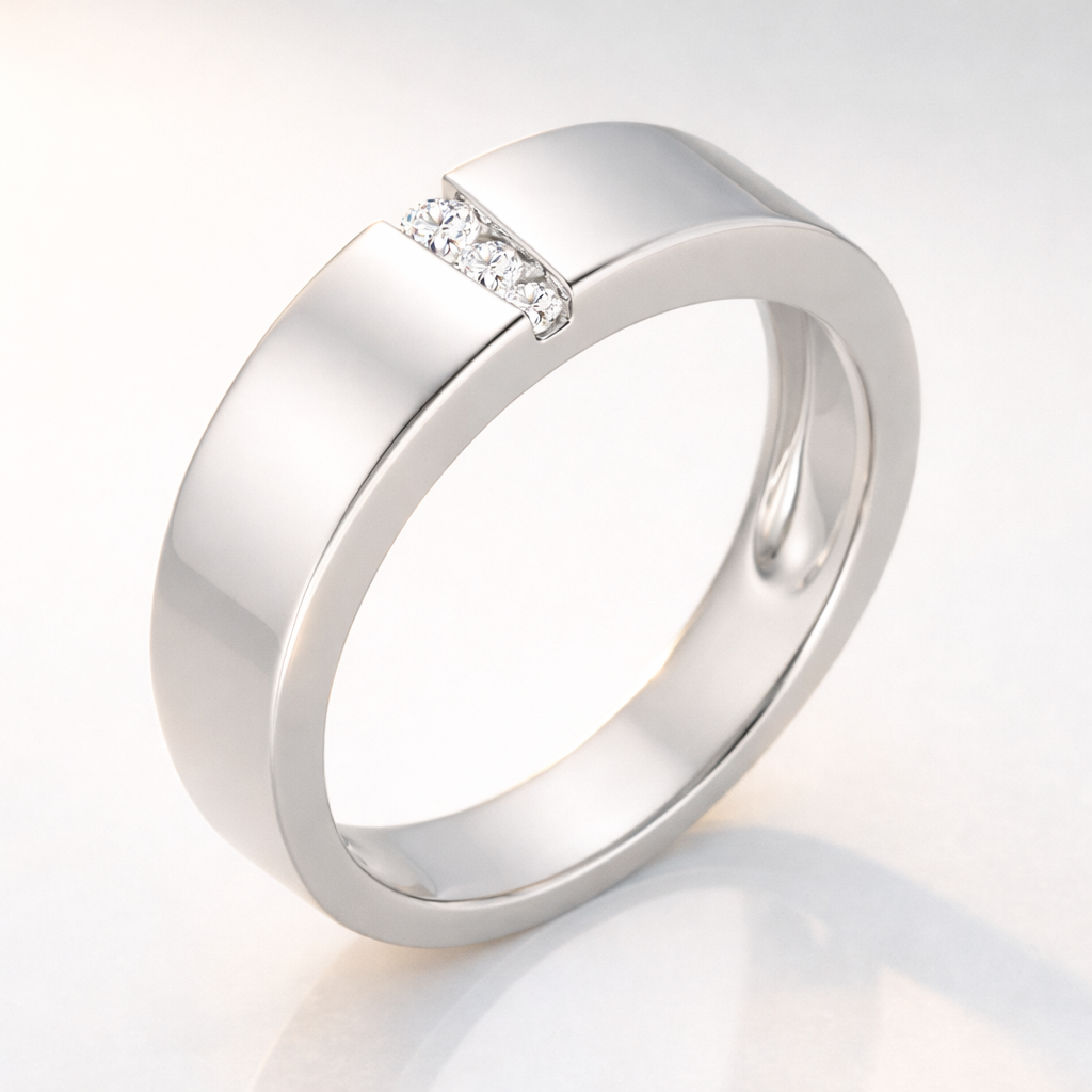 Classic Mens 3 Diamond Wedding Band In Sterling Silver
