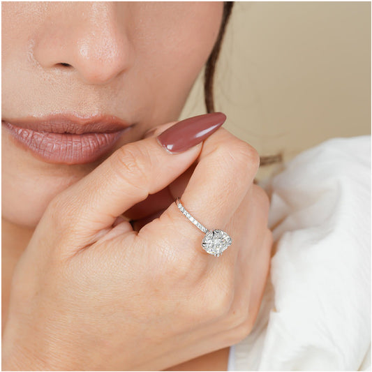 Round Cut Moissanite Ring, 1.50 ct Pavé Band Gold Engagement Fine Jewelry With Elegance
