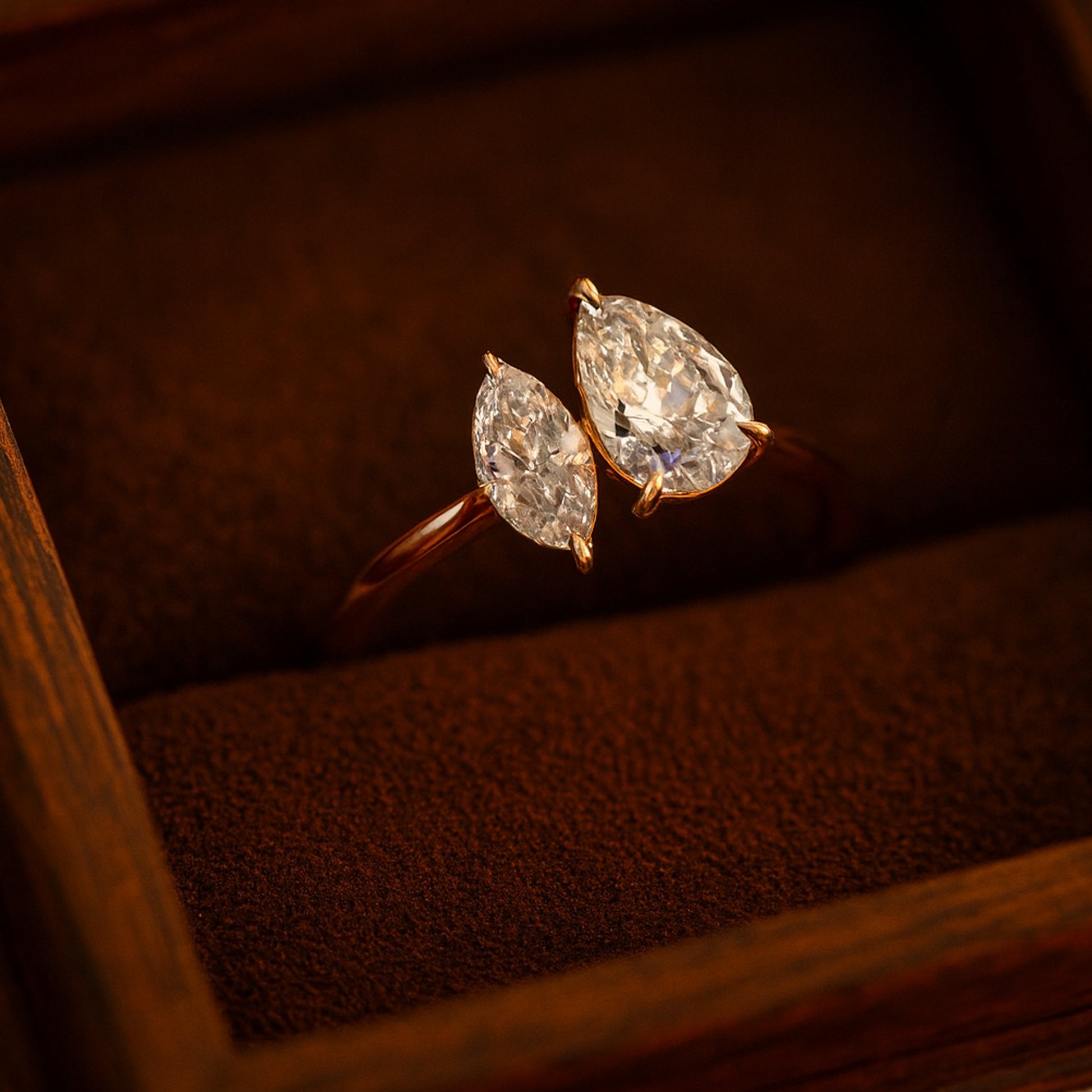 Elegant Toi Et Moi Moissanite Engagement Ring With Pear And Marquise Cuts, Modern Two Stone Design