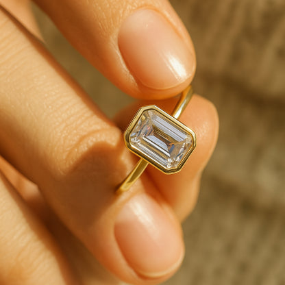 Handmade Emerald Cut Moissanite Engagement Ring, March Birthstone Jewelry That Outshines Traditional Diamond Rings.