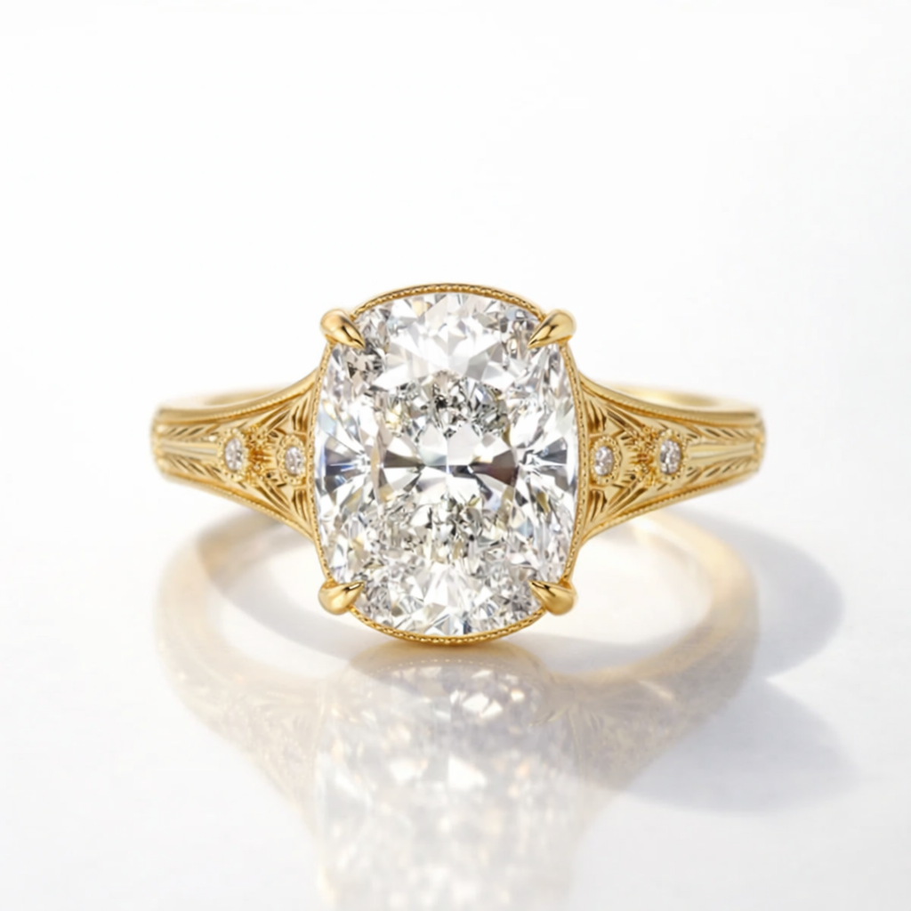 Taylor Swift Engagement Ring Elongated Cushion Cut Ring Yellow Gold.
