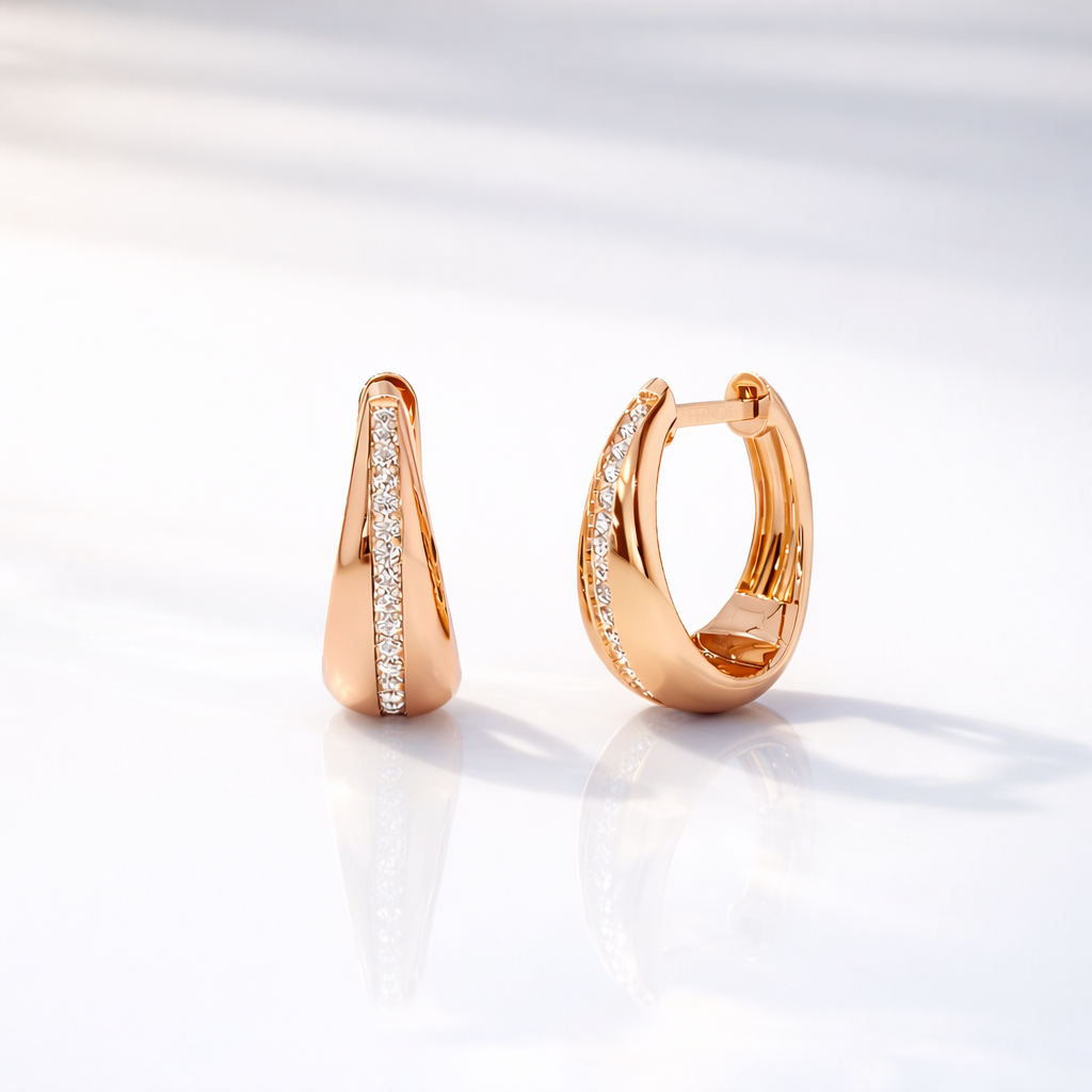 Gold Tapered Earrings Teardrop Hoop Earrings Pave Set Diamond
