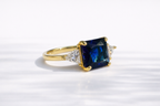 2 Trillion Side Stones Moissanite And Sapphire Ring Custom Engagement Ring.
