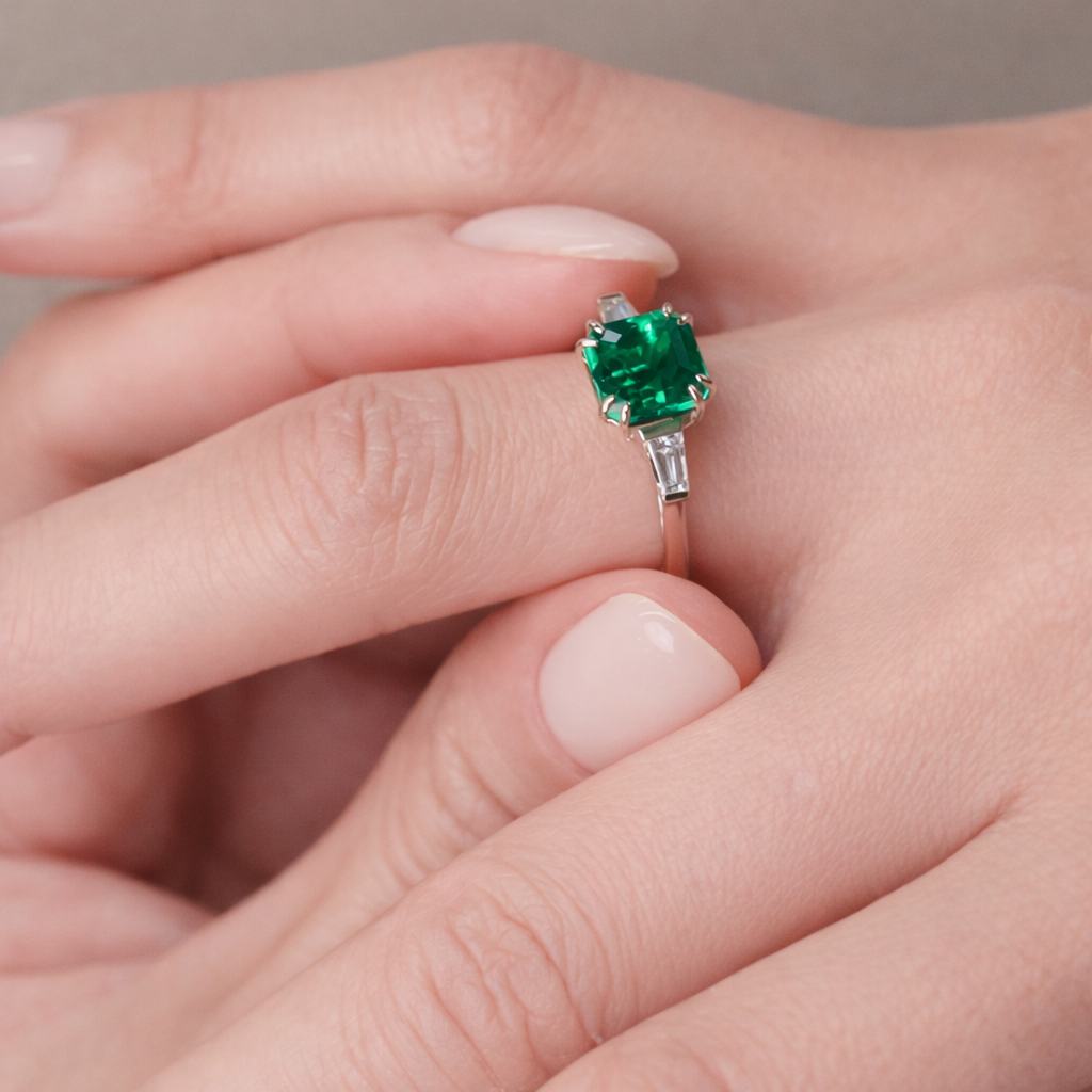 Emerald And Baguette Diamond Ring
