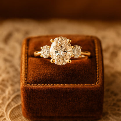 Oval Cut Moissanite Ring VVS1 Clarity Diamond Alternative With Three Stone Setting
