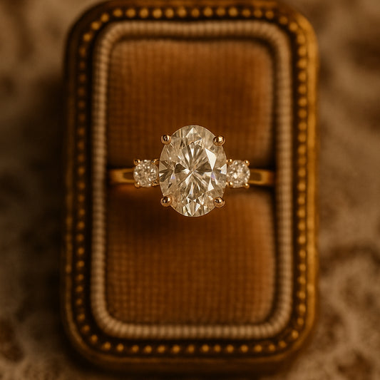 Oval Cut Moissanite Three Stone Ring VVS1 Clarity Diamond Alternative Prong Setting
