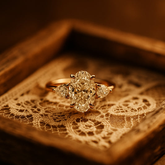 2.5ct Oval Cut Moissanite Three Stone Engagement Ring Prong Setting In Gold VVS1 Clarity
