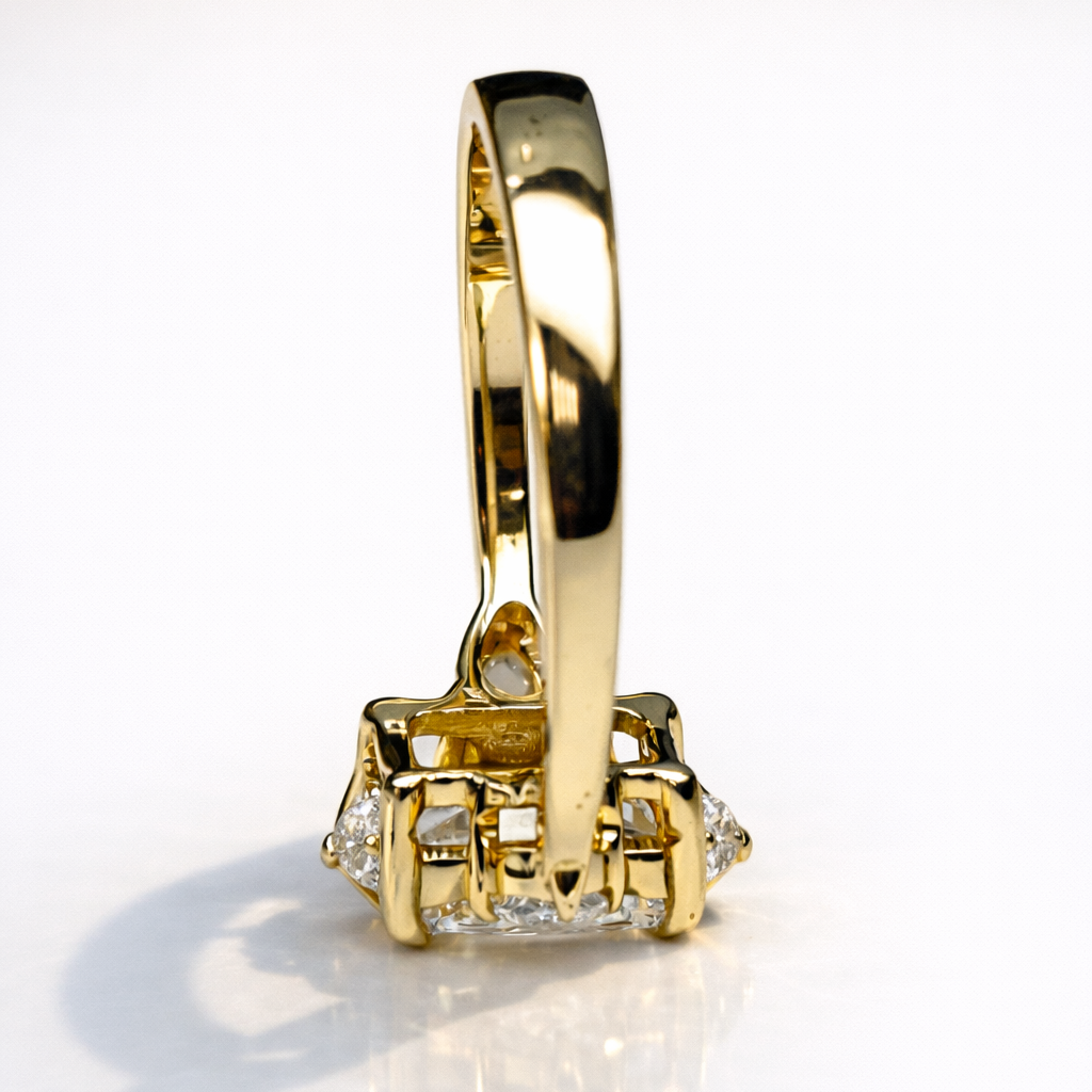 Radiant And Pear Cut Diamond Or Moissanite Yellow Gold Engagement Ring.
