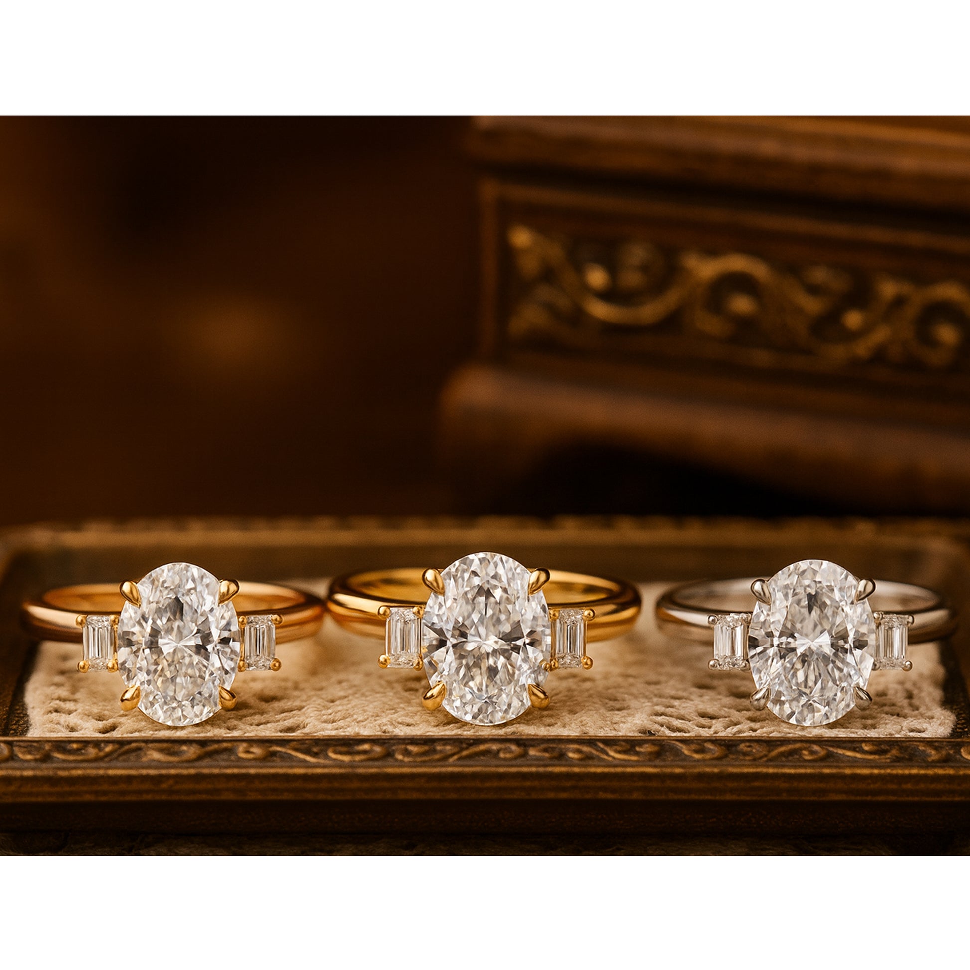 Oval Cut Diamond Engagement Ring In 18K Gold.