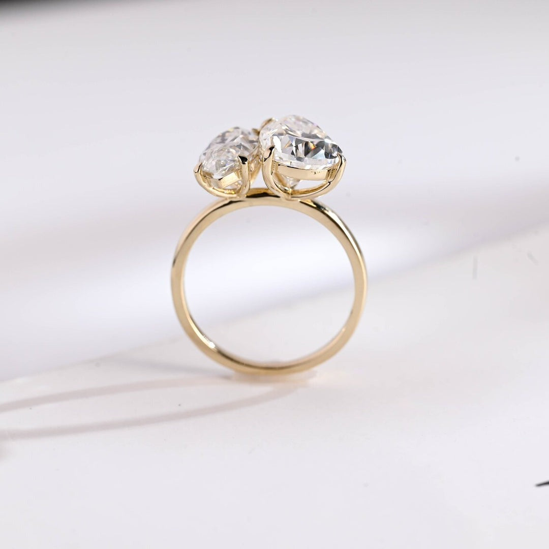 Marquise Cut Diamond Or Moissanite Two Stone Engagement Ring Yellow Gold Claw.
