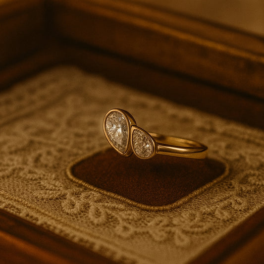 1.5ct Pear Cut Moissanite Toi Et Moi Bezel Engagement Ring In Gold VVS1 Clarity
