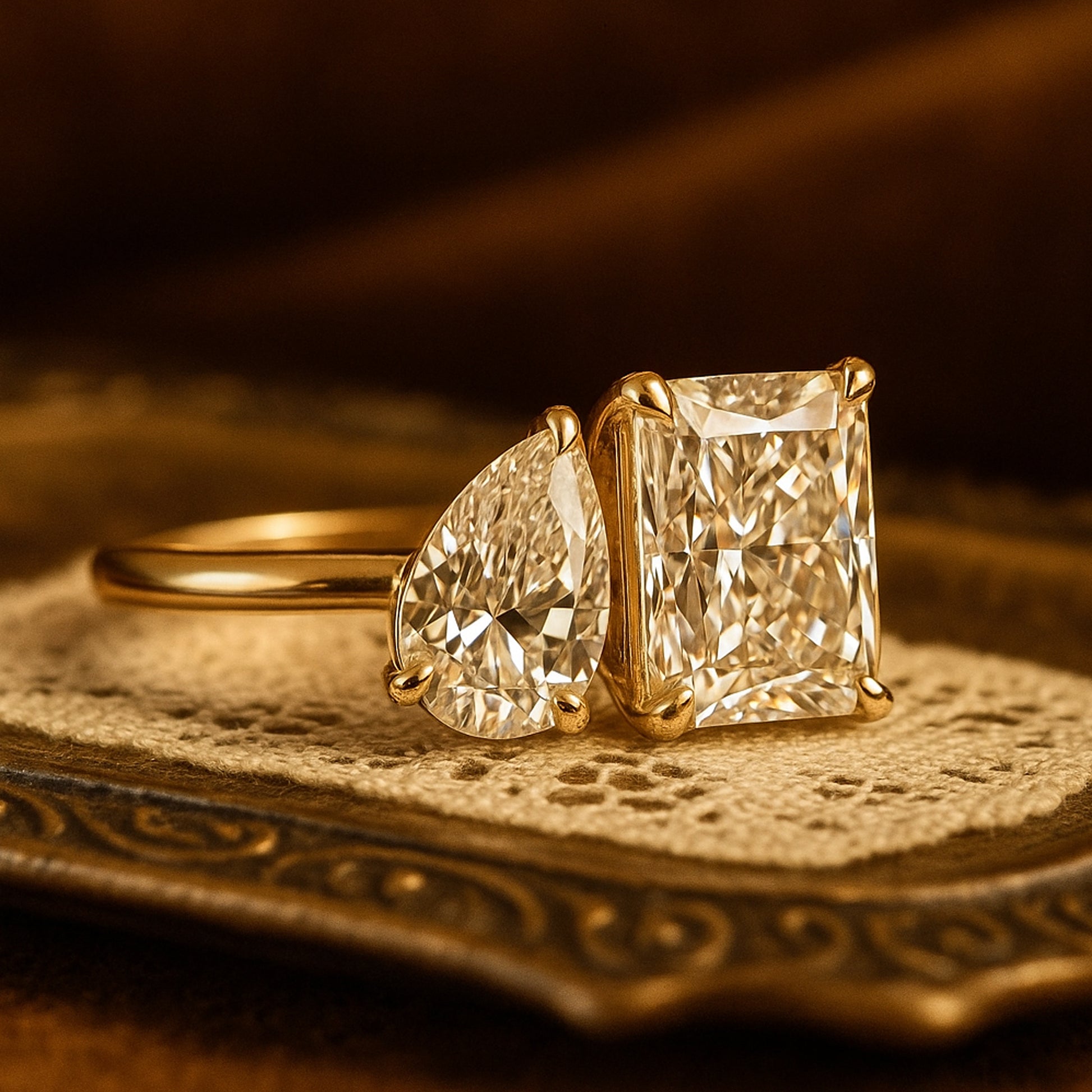 Two Stone Wedding Ring Promise Ring for Her Yellow/White/Rose Gold Ring for Women
