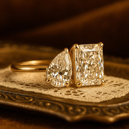 Two Stone Wedding Ring Promise Ring for Her Yellow/White/Rose Gold Ring for Women
