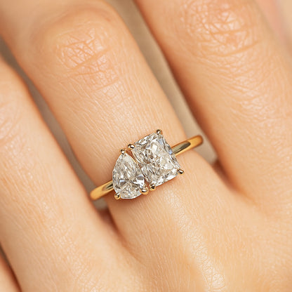 Two Stone Wedding Ring Promise Ring for Her Yellow/White/Rose Gold Ring for Women
