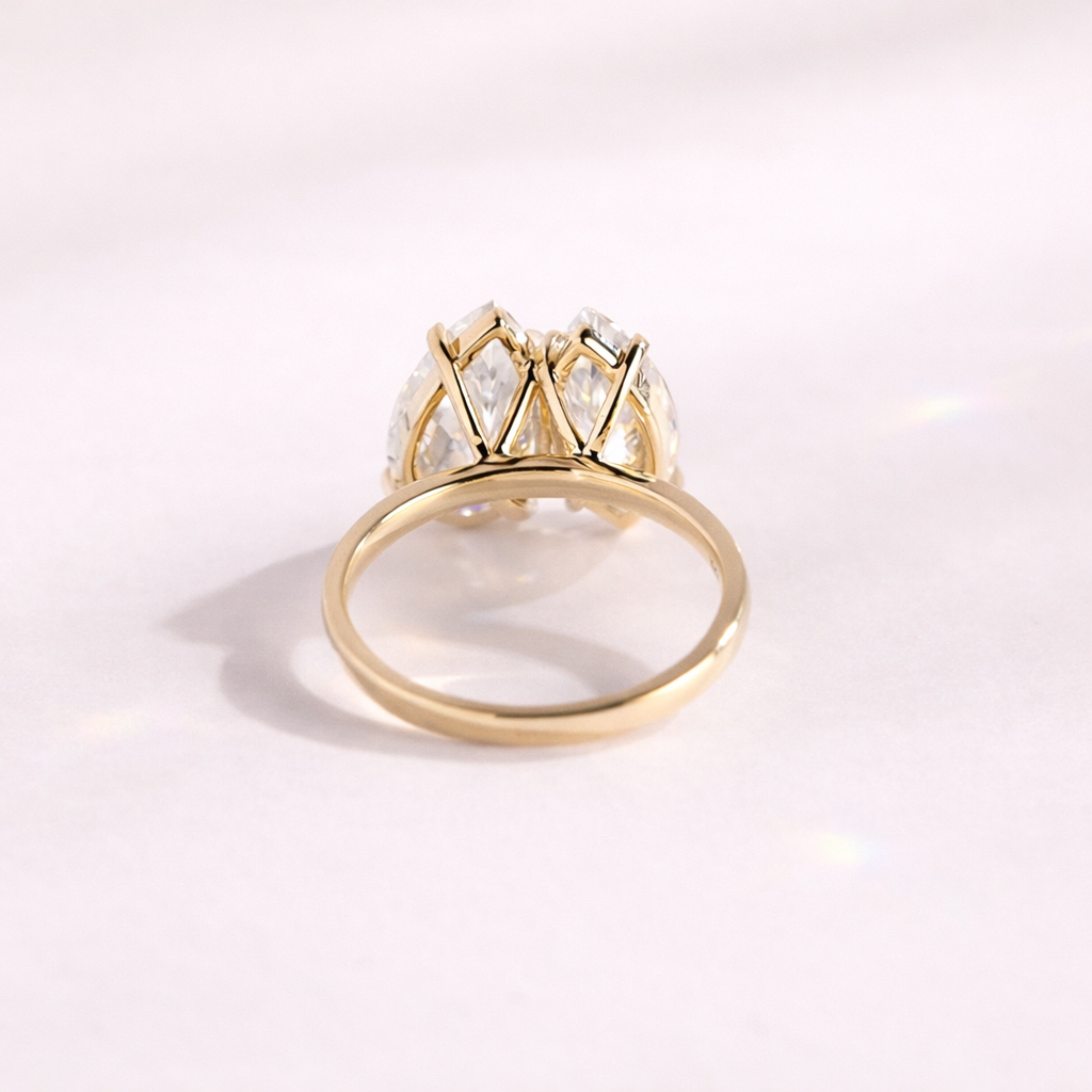 Yellow Gold Engagement Ring Marquise And Pear Cut Moissanite Toi Et Moi.

