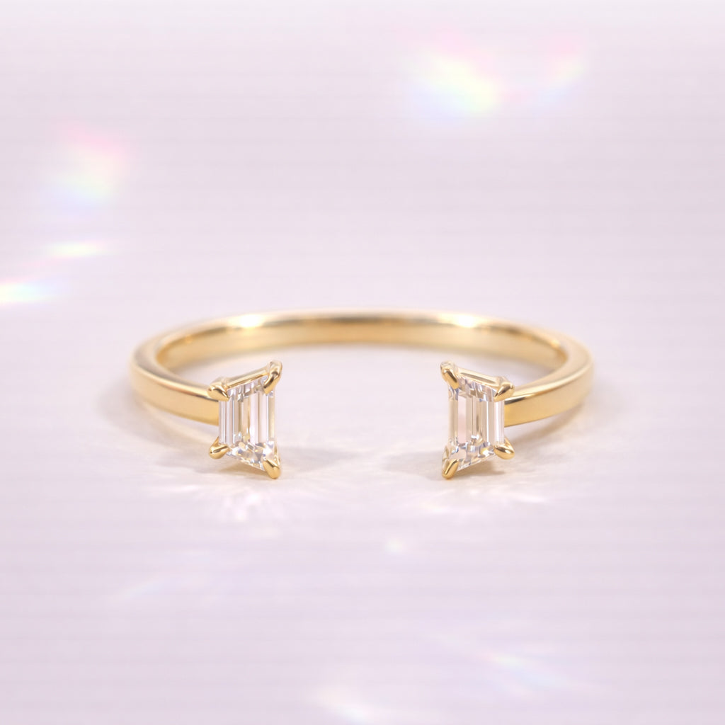 Trapezoid Wedding Band Open Wedding Ring Yellow Gold Wedding Band Simple Band.