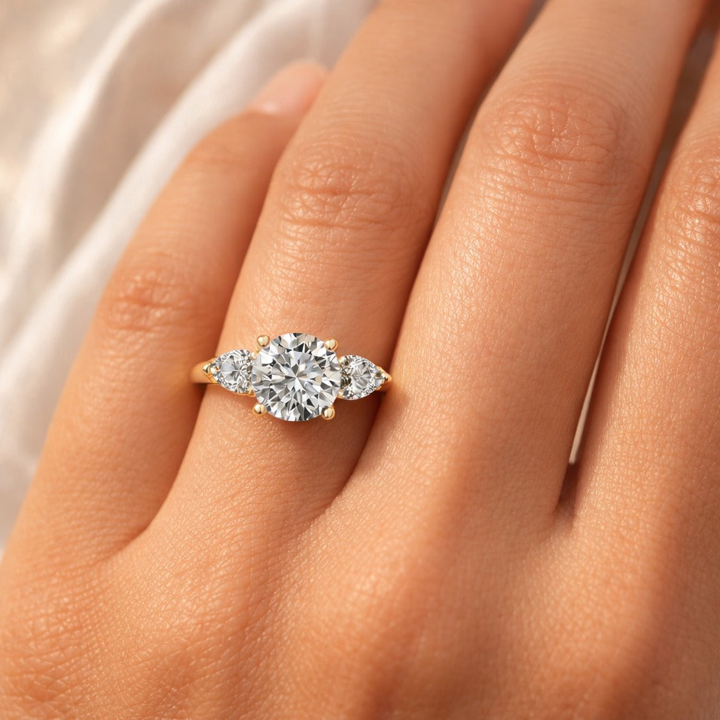 Trellis Engagement Ring Featuring A Secure Three Stone Setting Design.
