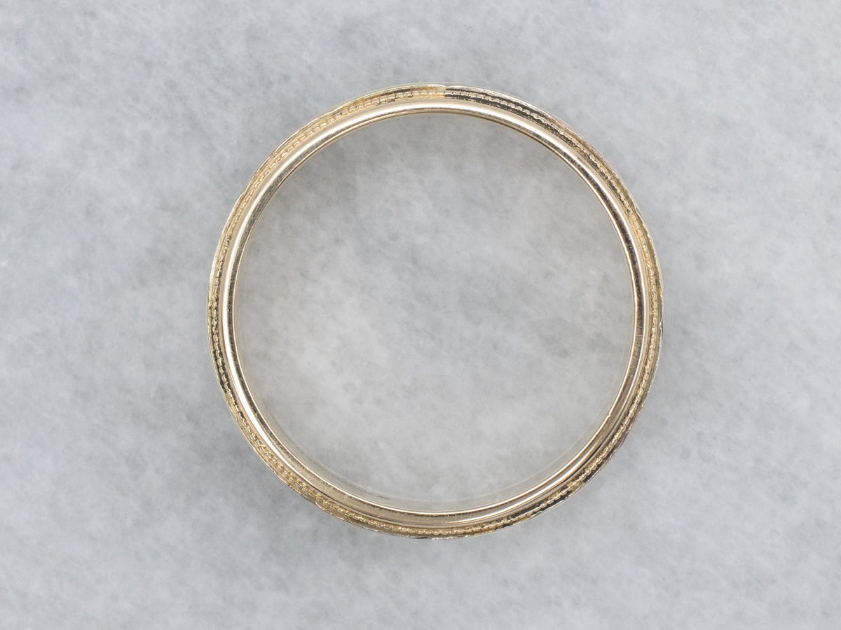 Carved Wedding Band Three Tone Gold Ring For Men Men's Milgrain Wedding Band.