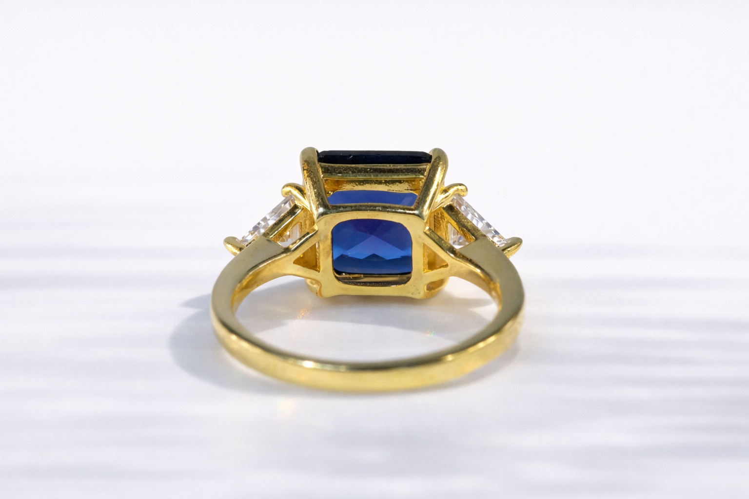 Yellow Gold Engagement Ring Three Stone Diamond Sapphire Ring Custom.
