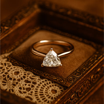 Luxury Yellow Gold Engagement Ring With Triangular White Diamond Symbolizing Timeless Elegance And Love