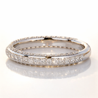 Round Cut Triple Row Diamond Wedding Band In Yellow Gold Prong Setting

