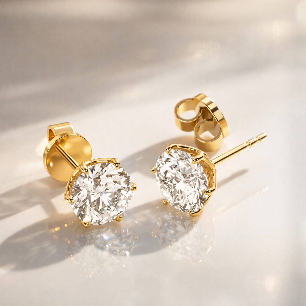 Rose Gold Diamond Stud Earrings In Classic Solitaire Design
