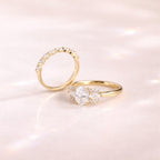 Oval Moissanite Bridal Ring Set With Wedding Band
