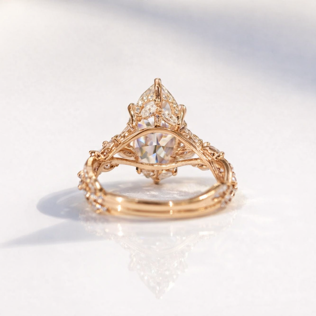 Marquise Engagement Ring Leaf And Vine Design 6 Claw Prong Setting.
